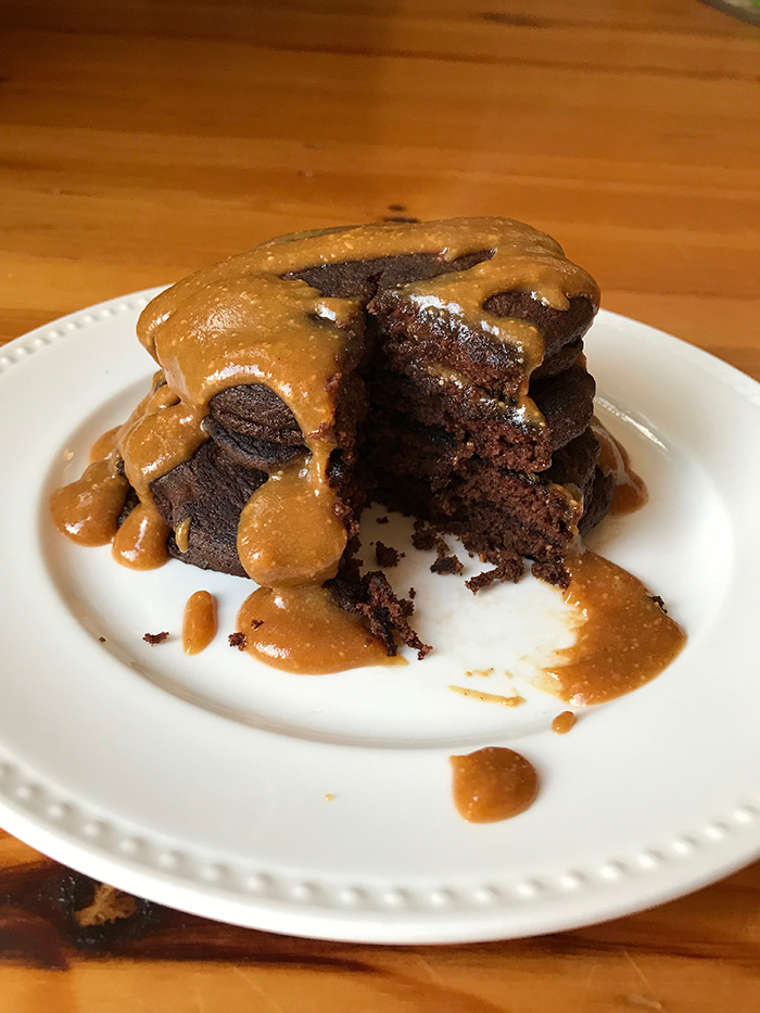 Chocolate Pancakes with PB Maple Syrup Low Carb