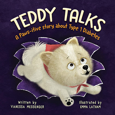 book cover: teddy talks - a kids book about type 1 diabetes